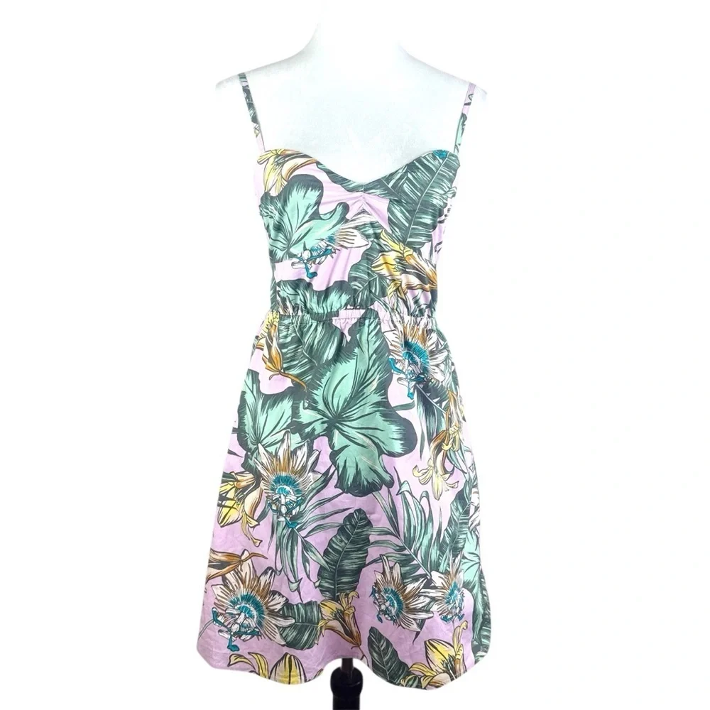 NWT J. Crew Women’s Tropical Print Dress in Pink and Green‎ Size XS